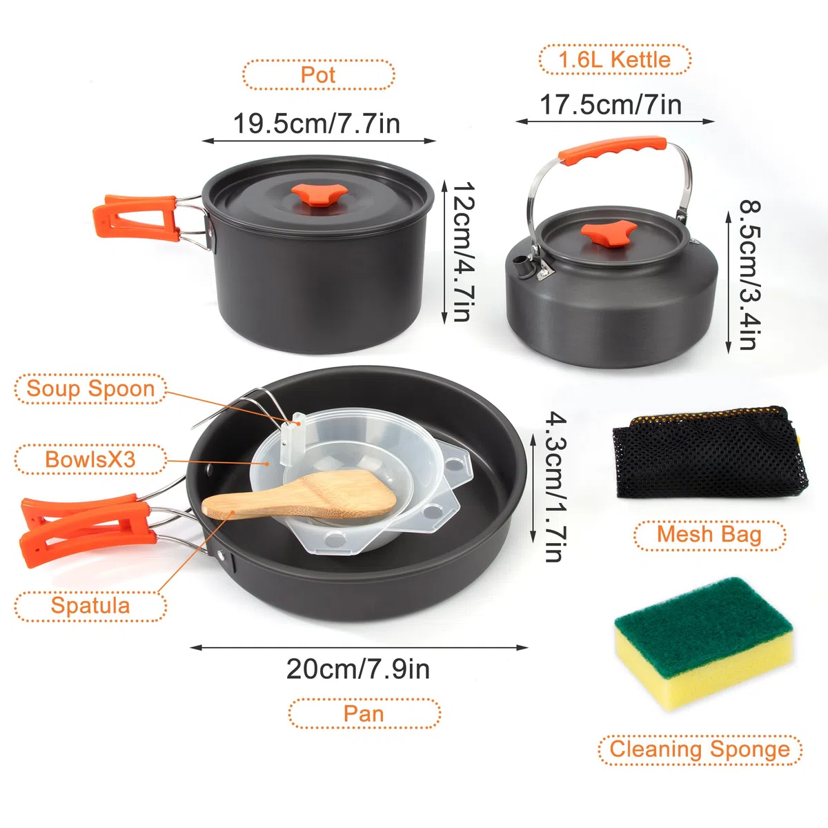 Set di Pentole da Campeggio Kit di Piatti All'aperto con Pentole Padella Teiere per Viaggia per l'Escursionismo Pesca Picnic