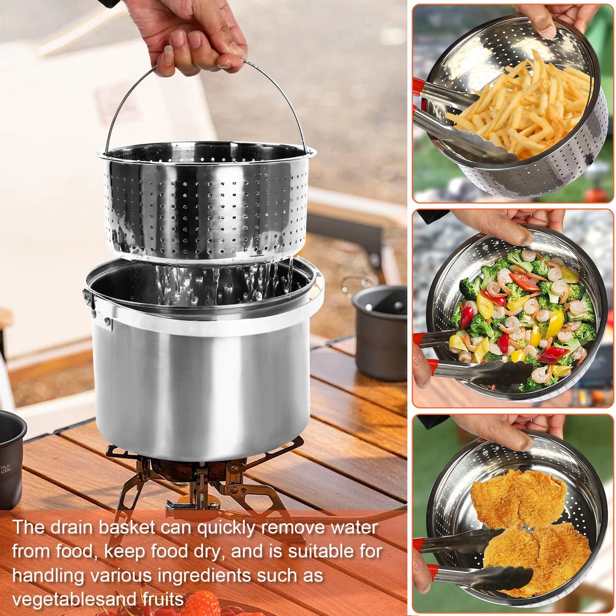 GFTIME Set di pentole da campeggio, in acciaio inox, da campeggio, 5 pezzi