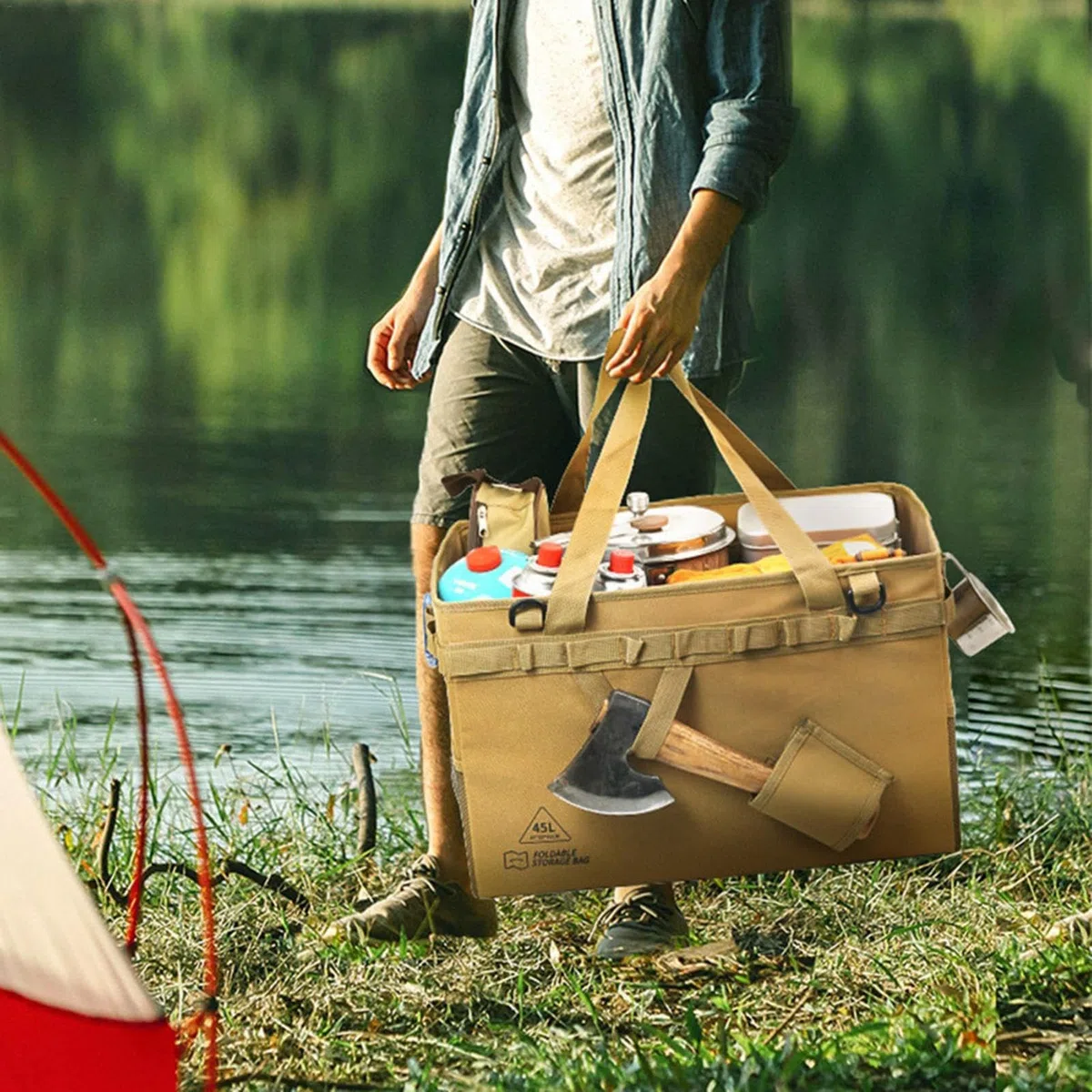 Borsa portaoggetti da campeggio, borsa portaoggetti per fornello da campeggio, grande, pieghevole, impermeabile, anticollisione, borsone per attrezzatura da campeggio