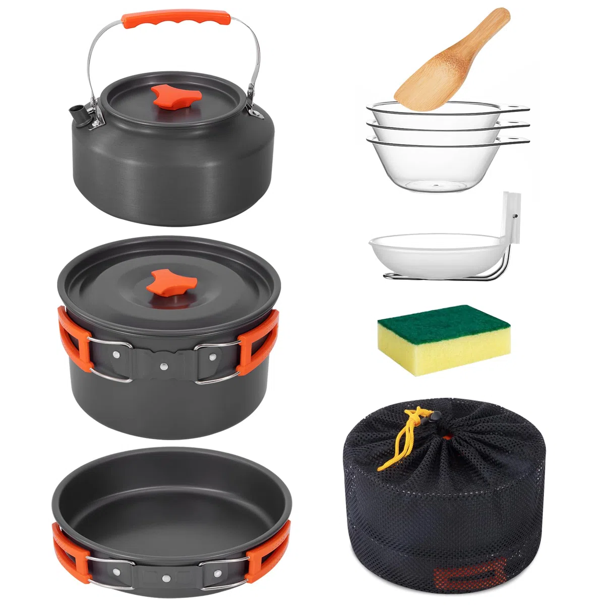 Set di Pentole da Campeggio Kit di Piatti All'aperto con Pentole Padella Teiere per Viaggia per l'Escursionismo Pesca Picnic