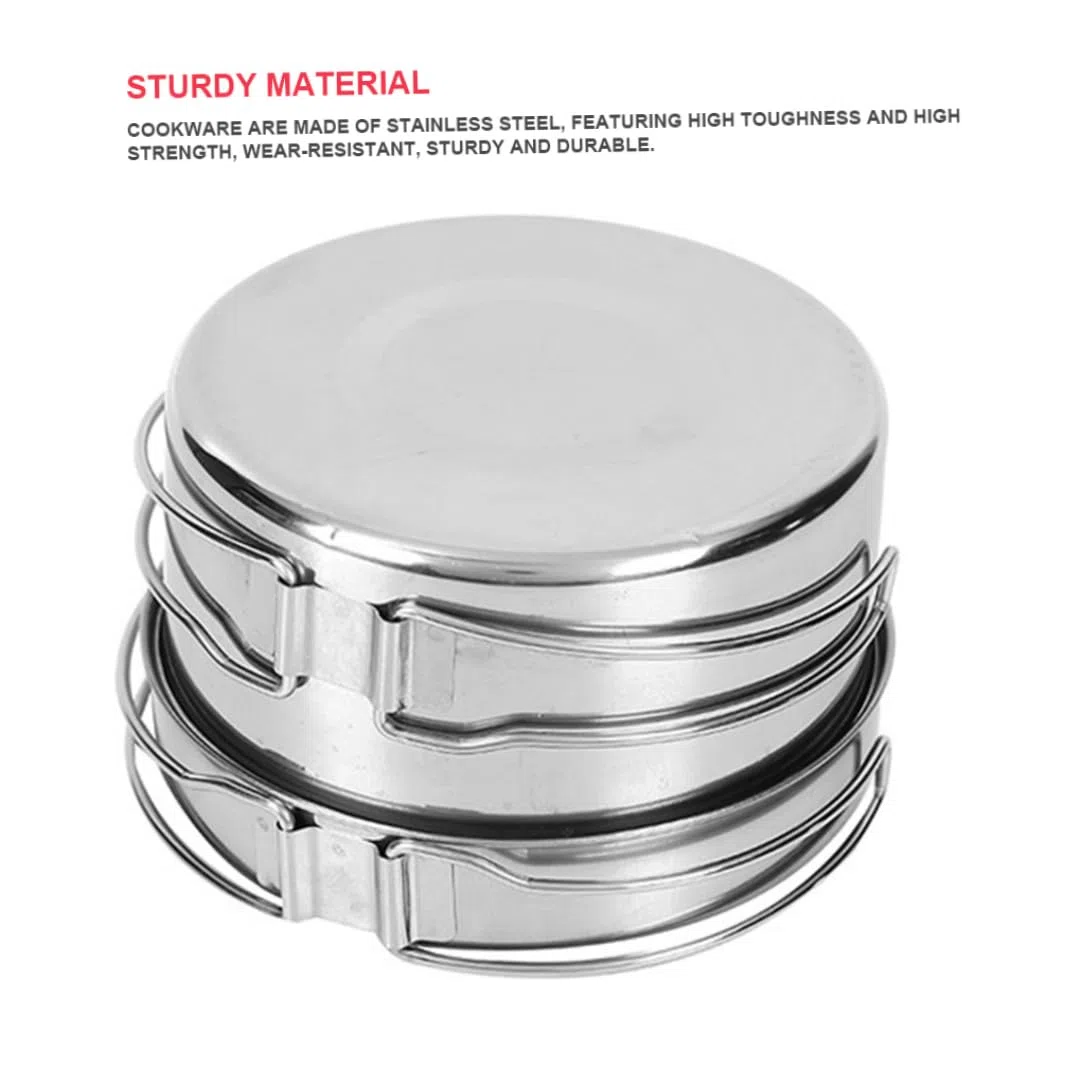 Set di pentole da campeggio in acciaio inox da campeggio, 4 pezzi, pentole e padelle portatili per picnic