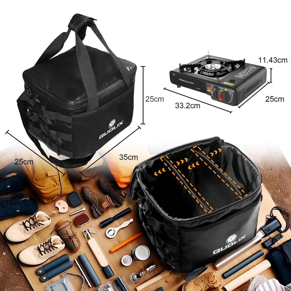 QUOLIX Lipo Safe Bag Professionale, Custodia Ignifuga Antideflagrante per Batterie Lipo, Borsa da Campeggio per Fornelli Gas, Snack e Bevande, con Pannello di Separazione, 25L