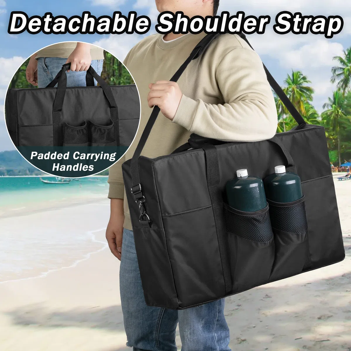 SAMDEW Custodia per Fornello da Campeggio, Custodia Portatile con Tasche per Utensili da Griglia, Borsa Portaoggetti per Fornello da Campeggio Compatibile con Coleman Fornello da Campeggio, Solo Borsa