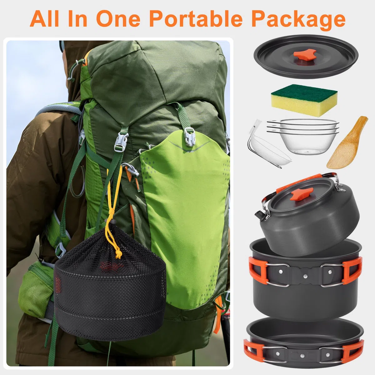 Set di Pentole da Campeggio Kit di Piatti All'aperto con Pentole Padella Teiere per Viaggia per l'Escursionismo Pesca Picnic