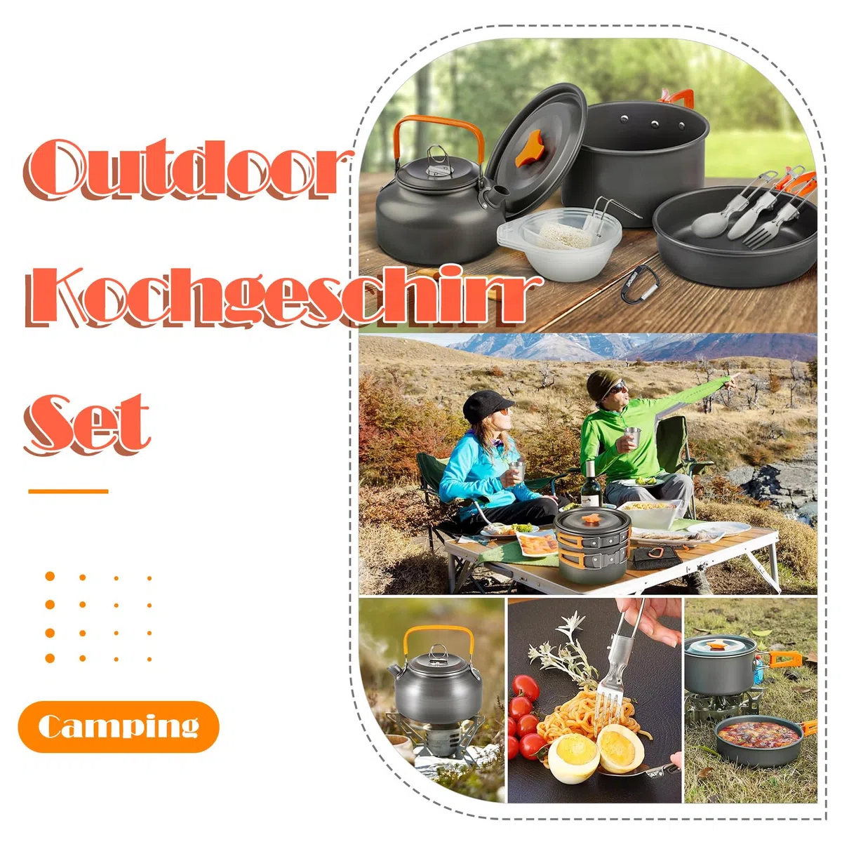 10 PCS Campeggio Pentole Utensili Set per 3-4 Persone, Campeggio Pentole Utensili Set da Cucina, Outdoor Bollitore Padella per Campeggio, Trekking Escursioni Cucina Outdoor e Picnic