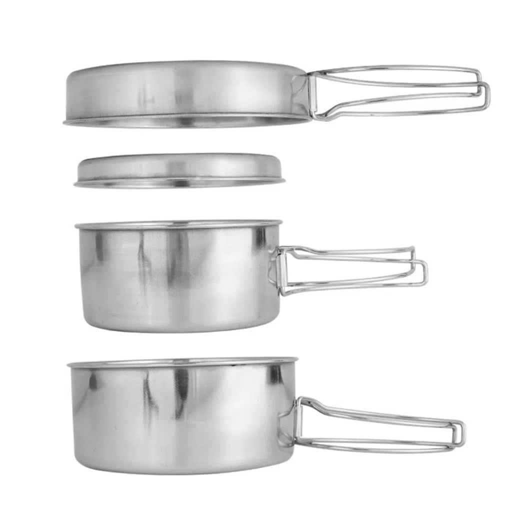 Set di pentole da campeggio in acciaio inox da campeggio, 4 pezzi, pentole e padelle portatili per picnic