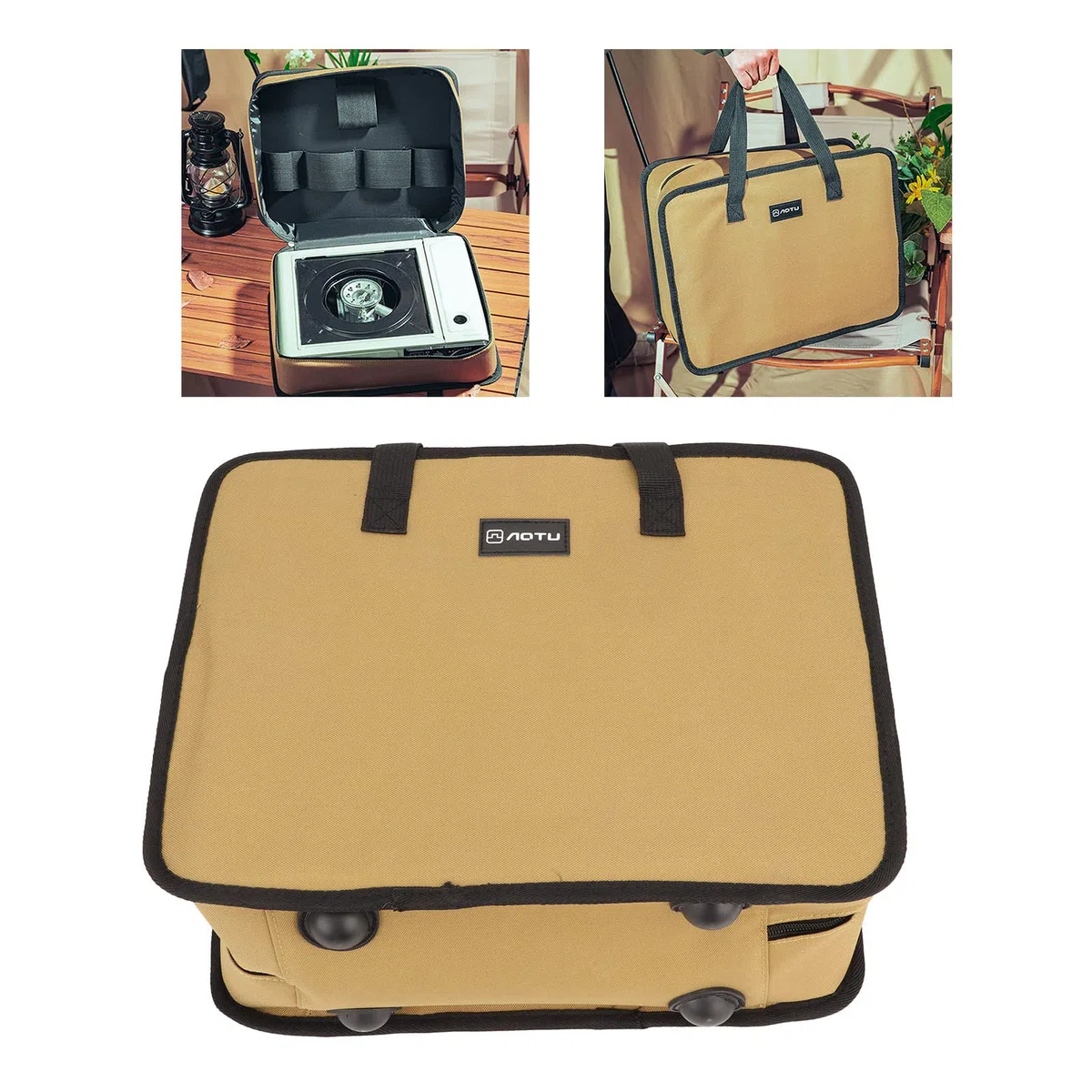 Borsa da campeggio, organizer per utensili da cucina con 4 poggiapiedi Borsa da trasporto per fornello a gas resistente all'acqua 600D Oxford per picnic e barbecue