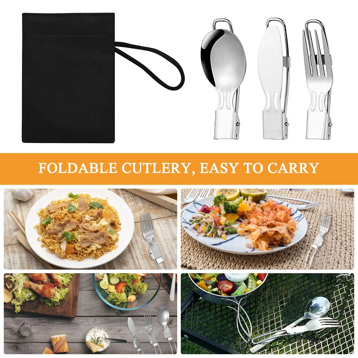 Set di Pentola da Campeggio in Acciaio Inox, Pentola Pieghevole e Impilabile per Outdoor, Utensili da Cucina da Campeggio con Pentola Padella da Campeggio, Tazza, Posate Pieghevoli e Sacchetti