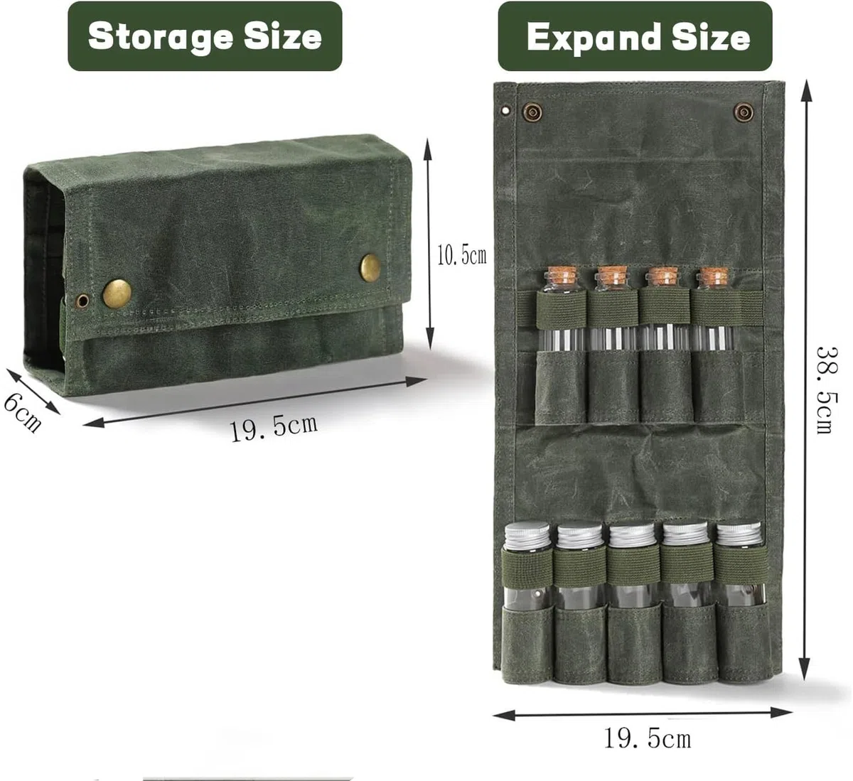 Borsa Per Spezie Portatile, Kit Per Spezie da Campeggio, Porta Barattolo Per Condimenti Portatile Pieghevole in Tela con 9 Tasche, Facile da Trasportare, Kit Per Condimenti da Campeggio(verde)