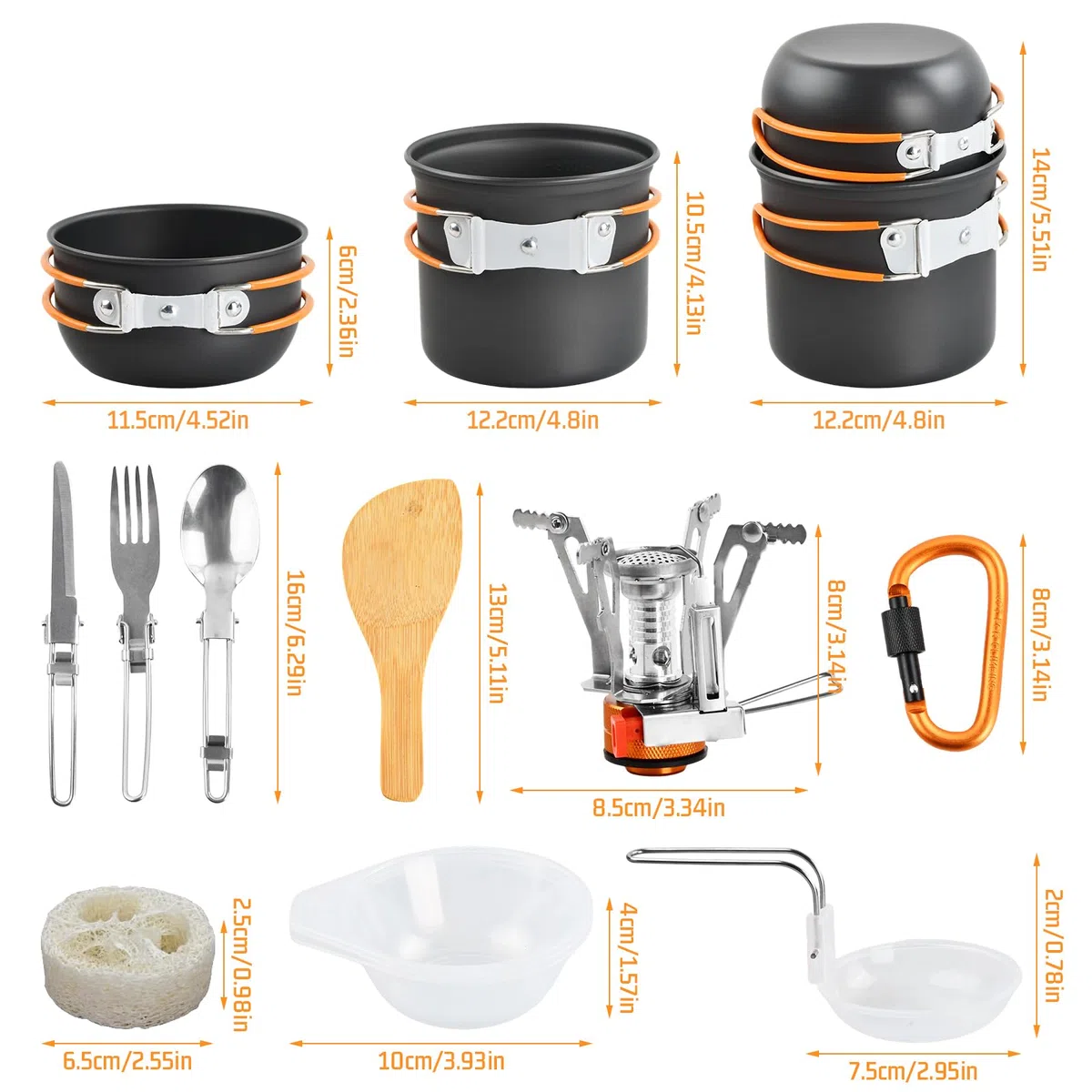 Set di Pentole da Campeggio Cucina Campeggio Utensili Set Gavetta Campeggio Portabile con Fornellino da Campeggio Tazza Piatti Posate Pieghevoli per Picnic Zaino in Spalla Trekking Escursionismo