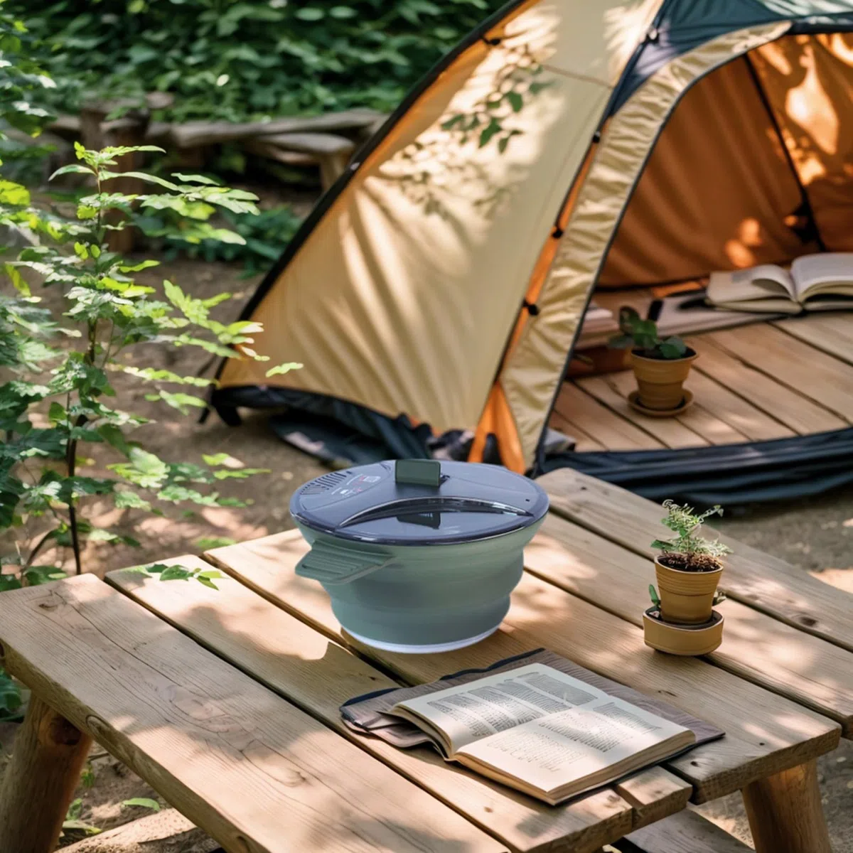 Set di pentole da campeggio, pieghevoli, in acciaio resistente al calore, utensili per camper, viaggi, escursioni, escursioni, appartamenti all'aperto