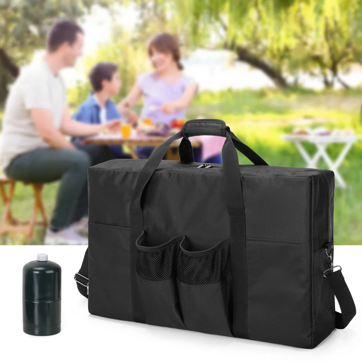 SAMDEW Custodia per Fornello da Campeggio, Custodia Portatile con Tasche per Utensili da Griglia, Borsa Portaoggetti per Fornello da Campeggio Compatibile con Coleman Fornello da Campeggio, Solo Borsa