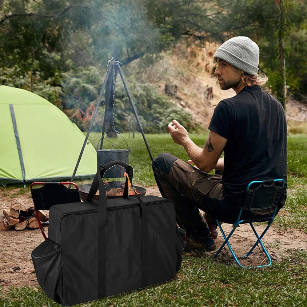 Borsa portaoggetti per utensili da barbecue, portatile, protettiva, organizer per attrezzi da esterno, porta utensili da griglia, accessori per serbatoio, pieghevole per barbecue,