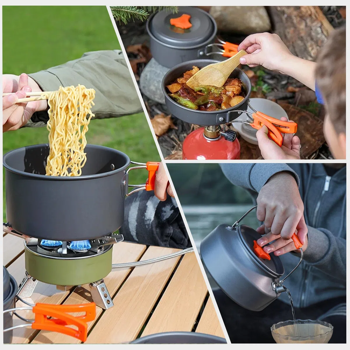 Set di Pentole da Campeggio Kit di Piatti All'aperto con Pentole Padella Teiere per Viaggia per l'Escursionismo Pesca Picnic