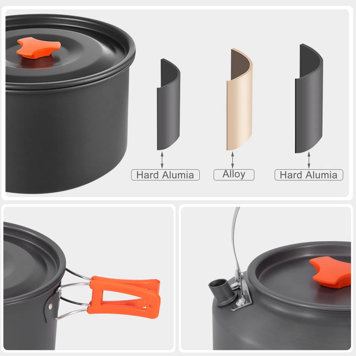 Set di Pentole da Campeggio Kit di Piatti All'aperto con Pentole Padella Teiere per Viaggia per l'Escursionismo Pesca Picnic